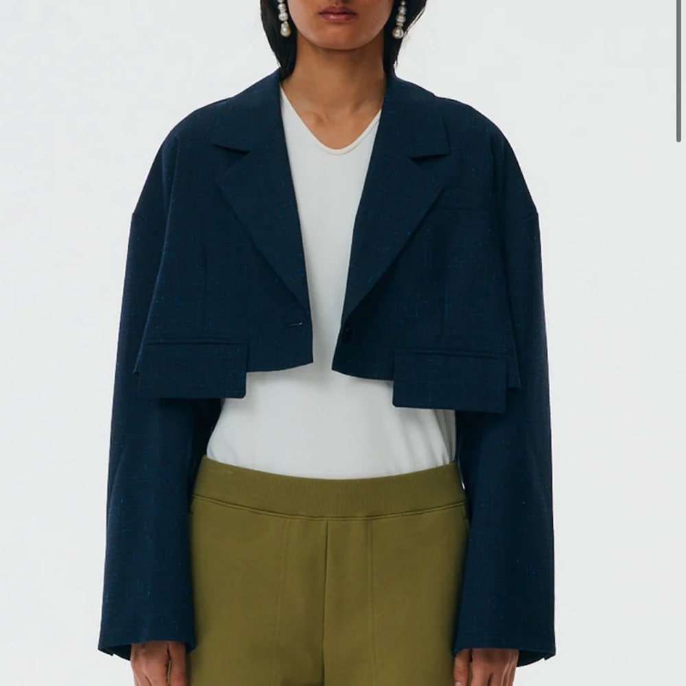 Tibi Crosshatch Cropped Oversized Blazer
